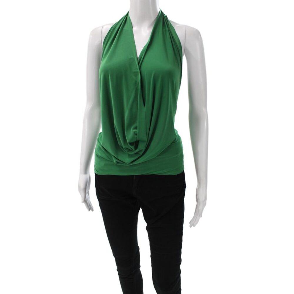 Decker Women Sleeveless Tank Top Green Solid Polyester Spandex Size L
